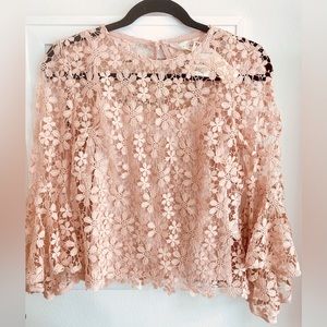 NWT | ADIVA | Floral Lace Bell Sleeve Blouse | Light Pink | Size XS